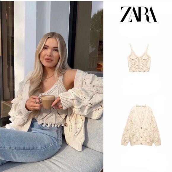 ZARA OPENWORK KNIT TOP - Picture 2 of 10